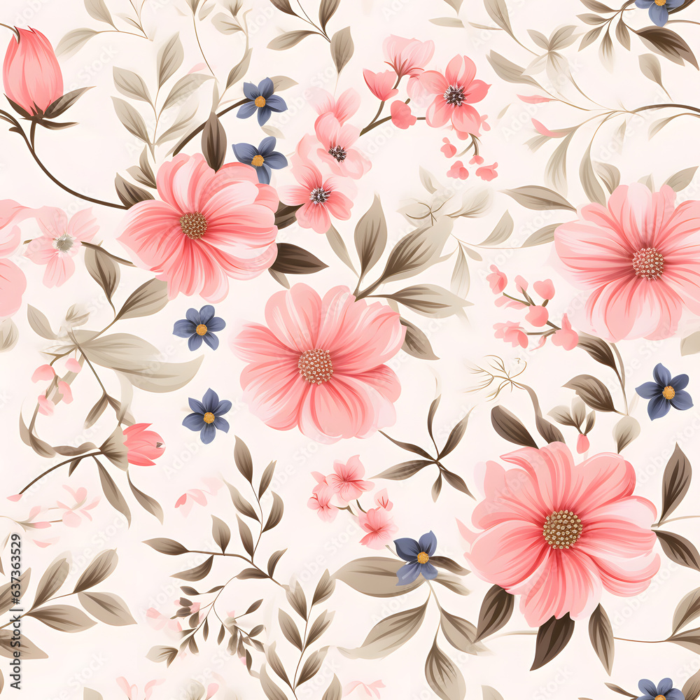 Obraz premium Floral Seamless pattern, in the style of organic and naturalistic compositions. Generative AI