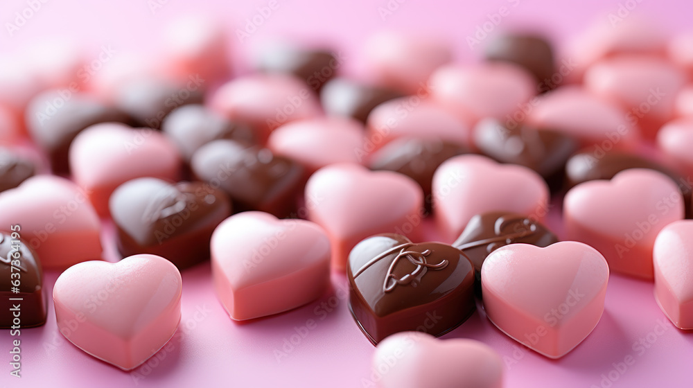 Close Up of gourmet heart shaped chocolates handmade by a chocolatier Close Up of gourmet heart shaped chocolates handmade by a chocolatier