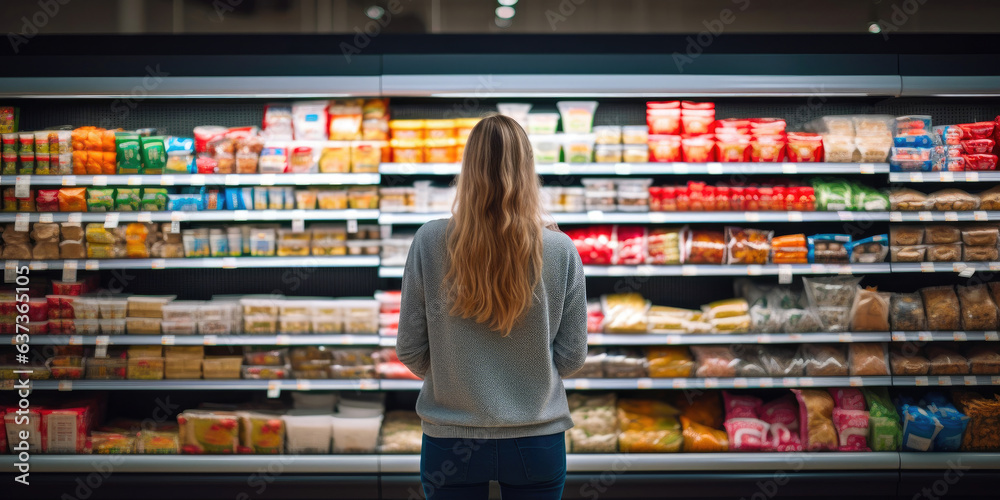 Exploring the Supermarket Aisles: Back View