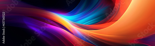 Schöner abstrakter futuristischer Hintergrund in welligen bunten leuchtenden Farben für Webdesign und Drucksachen als Vorlage in Querformat für Banner, ai generativ