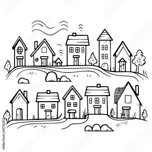 vector hand drawn village houses sketch