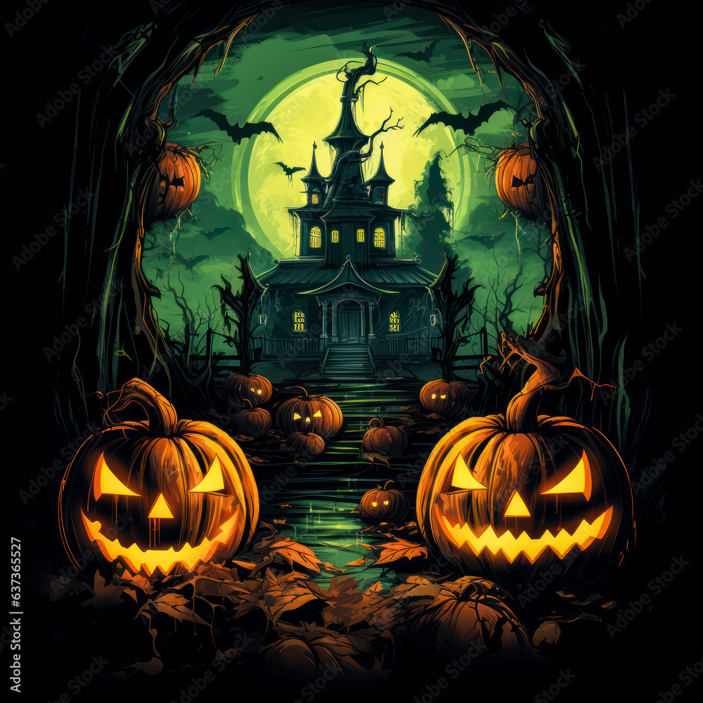 Fototapeta premium Halloween pumpkin art. Jack of the Lantern. Dark back