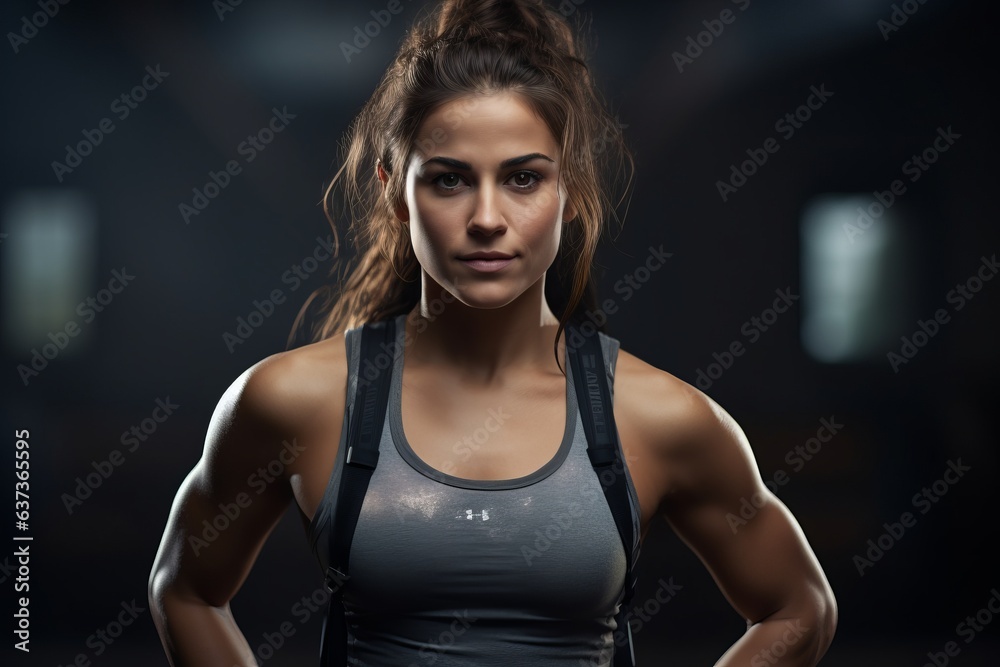 sporty happy woman smiling in the gym. generative ai. sporty happy woman smiling in the gym. generative ai.