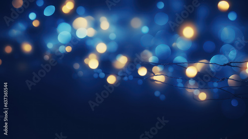 Christmas Garland Bokeh Lights on Dark Blue Background © M.Gierczyk