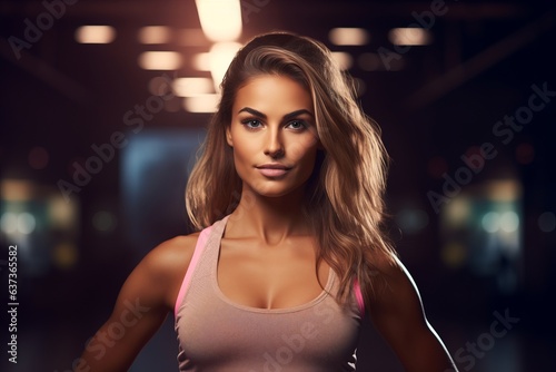 sporty happy woman smiling in the gym. generative ai.