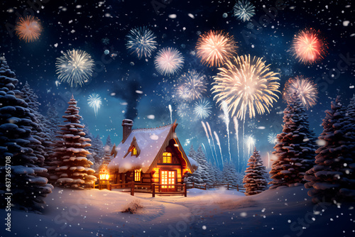 Wallpaper Mural Abstract New Year, Christmas background. Winter holidays. Houses covered with snow Torontodigital.ca