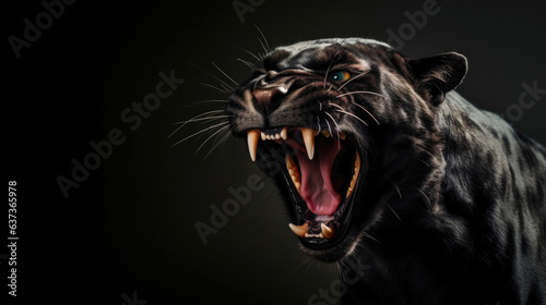 Fierce Black Panther Roaring in Isolation photo