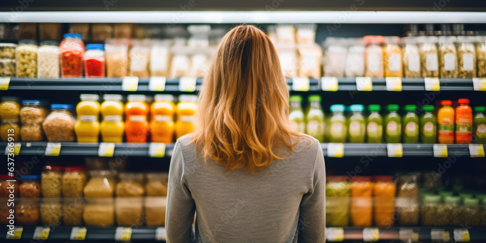 Back View of Woman Selecting Groceries