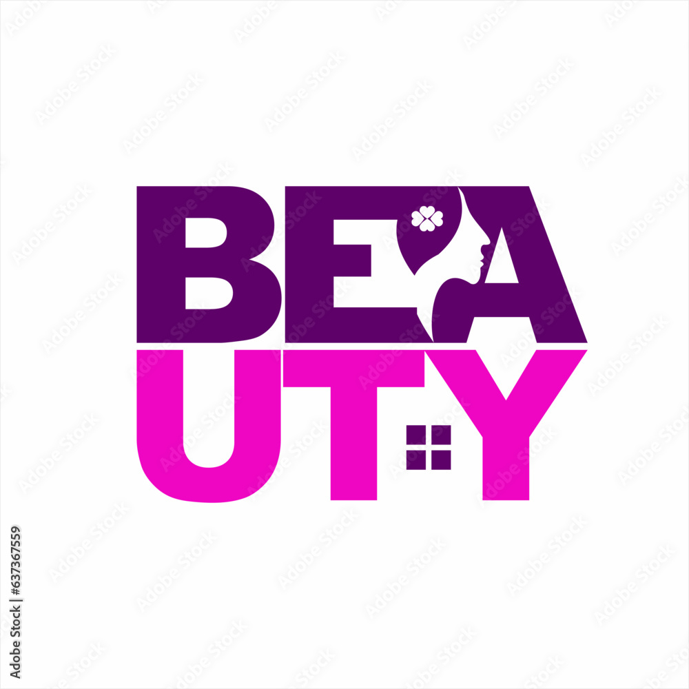 Beauty house logo design. Beauty word illustration with woman's face in negative space and window symbol. Beauty house logo design. Beauty word illustration with woman's face in negative space and window symbol.