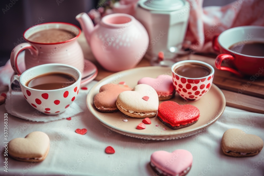 Coffee cup and heart shaped cookies