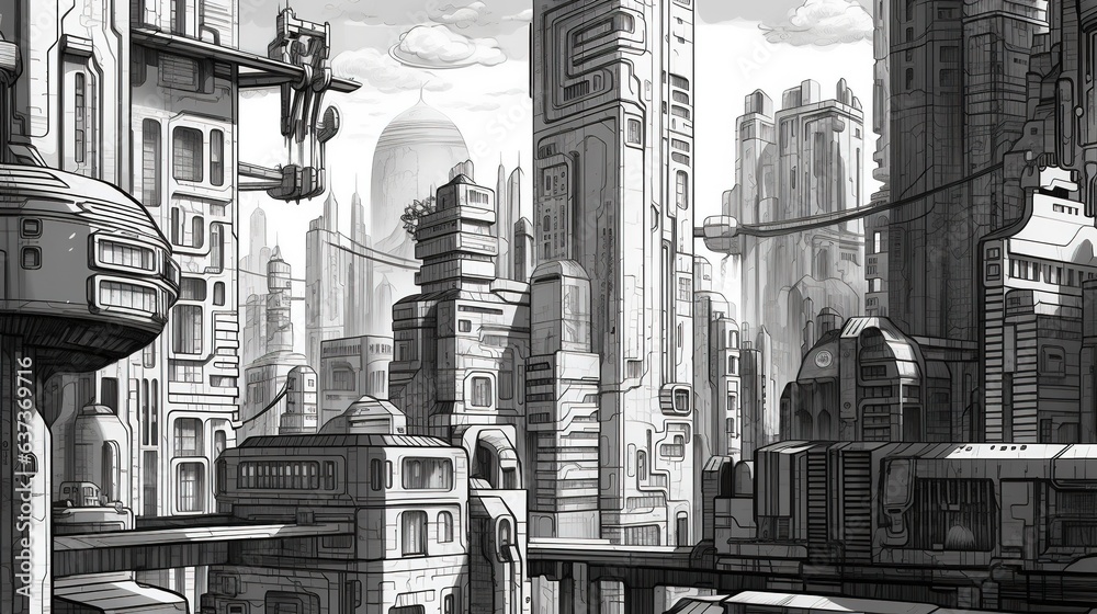 Futuristic cityscape illustrations . Fantasy concept , Illustration painting.