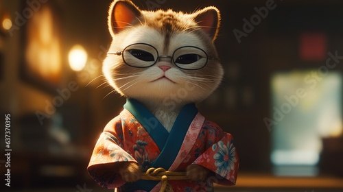 karate fighter cat with kimono. Created with generative AI. 