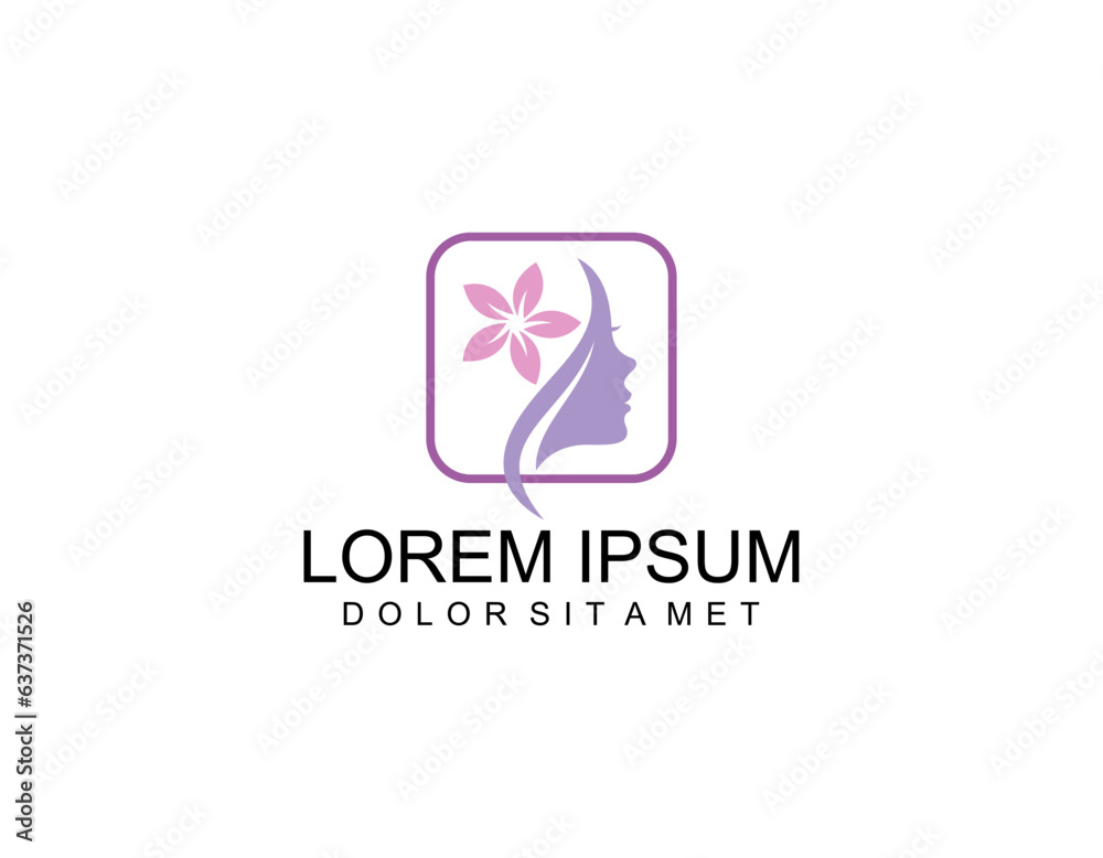 Beauty woman fashion logo. soft purple Abstract vector template linear style on a white background