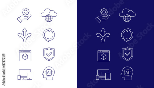 Cloud Computing Icons. Cloud-based Software Icons.
Remote Work Icons. Flexible Working Icons. Internet-connected Devices Icons. Vector Icons.
