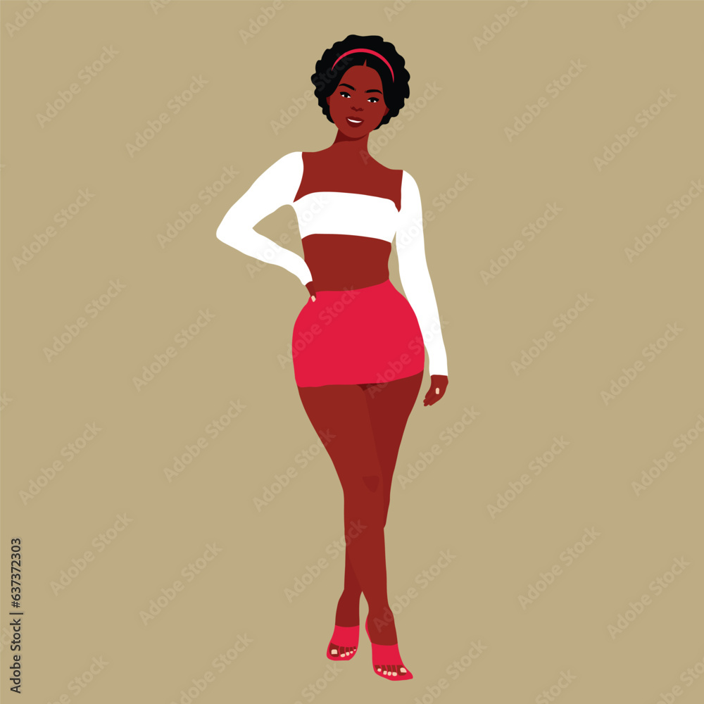 Modern fashionable black woman in elegant art style vector