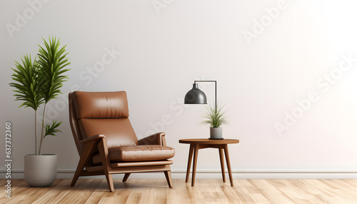 Modern mid century and minimalist interior of living room