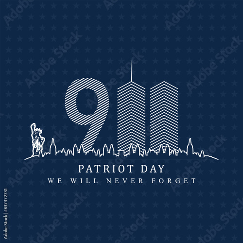 11 September- illustration for Patriot Day USA, 911 memorial, never forget, vector illustration photo