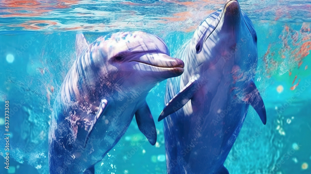 Fotografie Friendly dolphins in the water