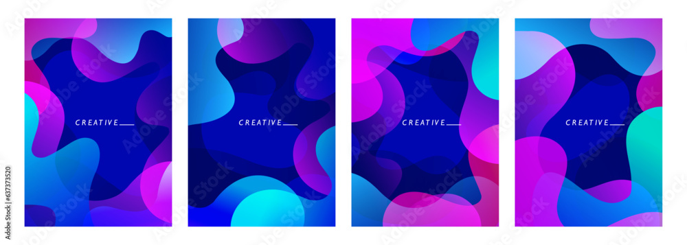 Futuristic abstract backgrounds with curved shapes and bright fluid colors. Vibrant gradient waves for creative graphic design. Vector illustration.