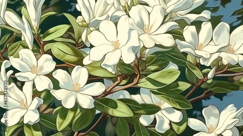 Fragrant jasmine blooms . Fantasy concept , Illustration painting.