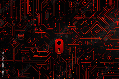 3d cyber security pattern with padlock on circuit board