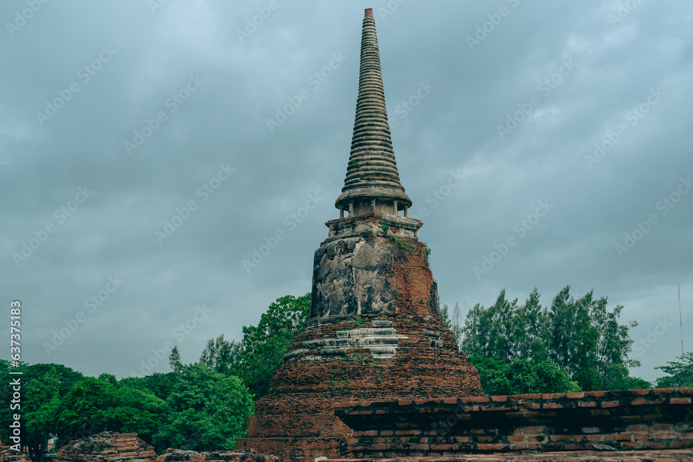 Buddhist pagoda in the ancient temple of Ayutthaya in Thailand