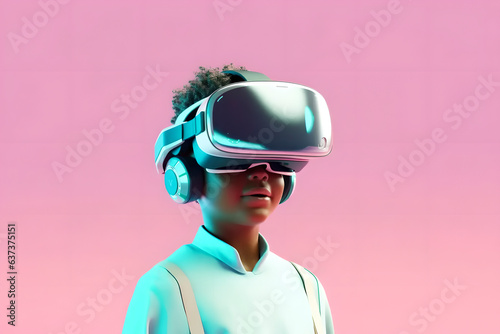 A young man, a boy, a schoolboy, uses vr technology, modern headset