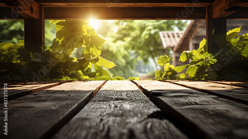 Sunlit pathway leading to a wooden house. © SuperGlück