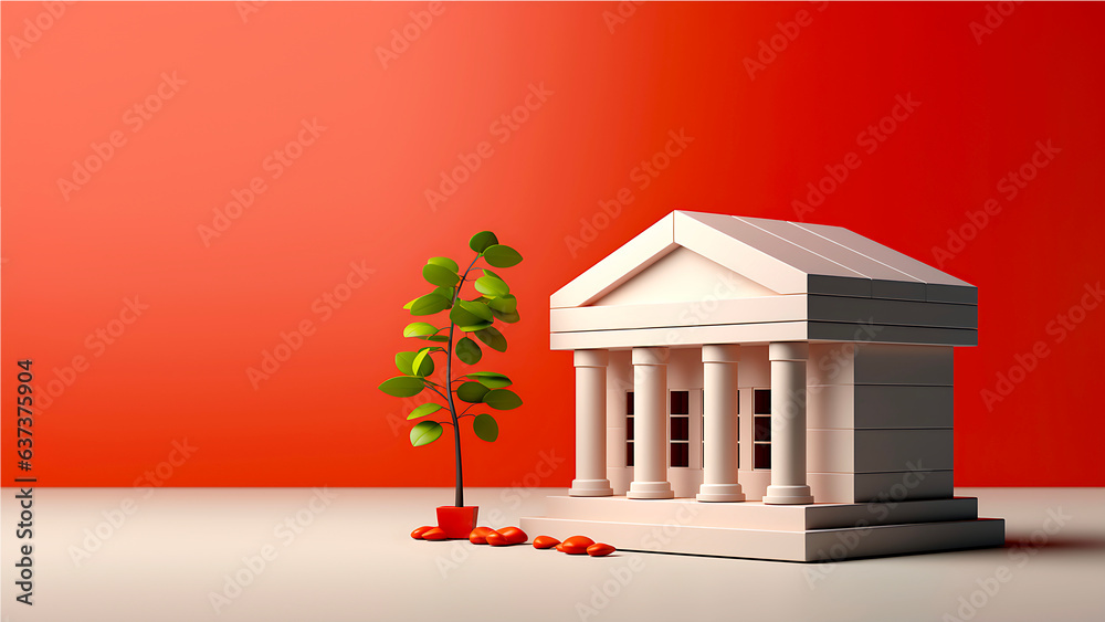 Φωτογραφία Oriental Minimalist Bank Building, Plant and Seeds, Investment and Growth Digita