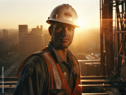 construction worker, kodak, photograph sunrise, ai generated.