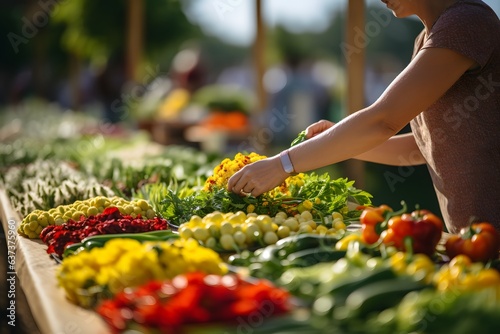 A close-up shot of a person taking vegetables from the local farmers market.