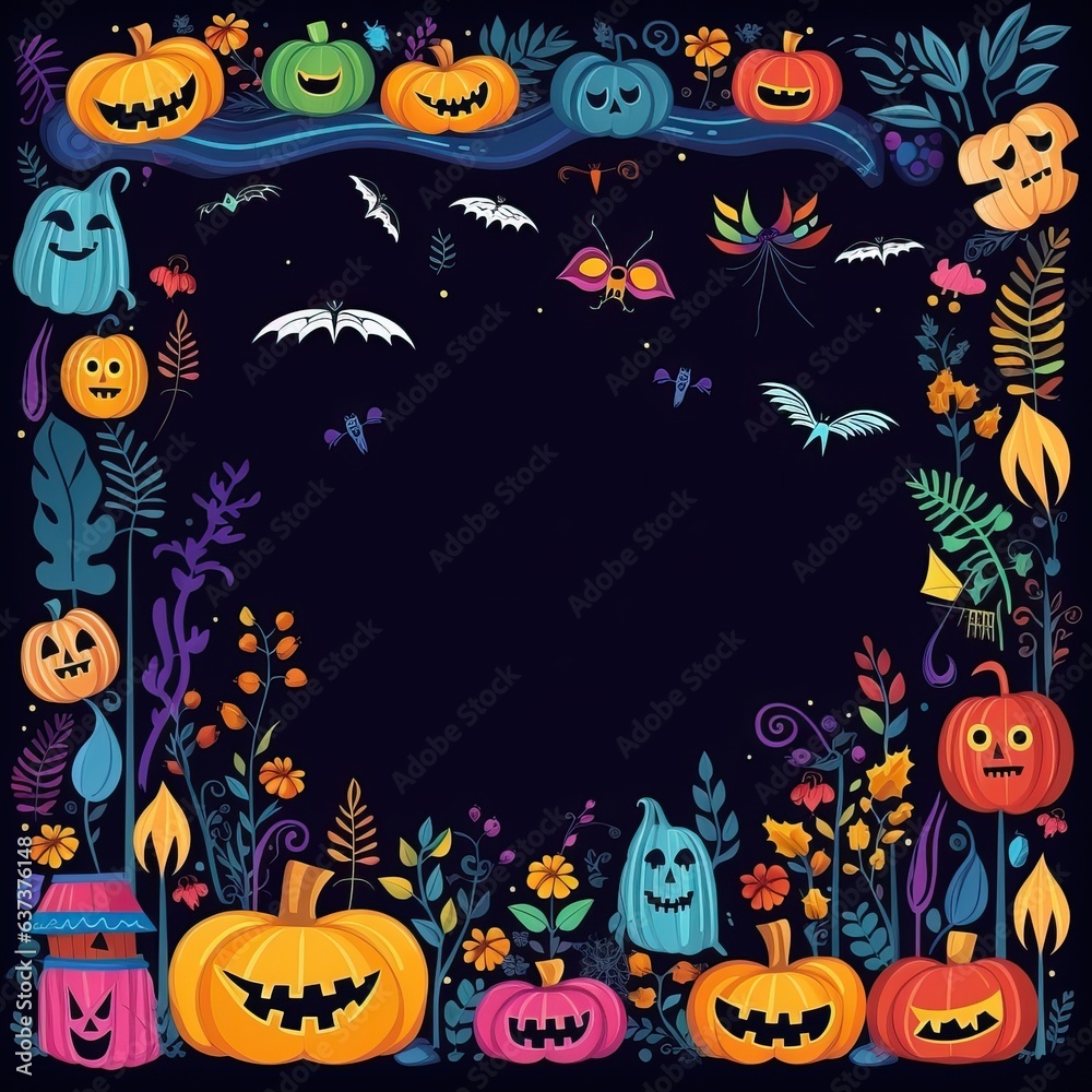 Cute and Whimsical colorful Halloween frame high quality ai generated image