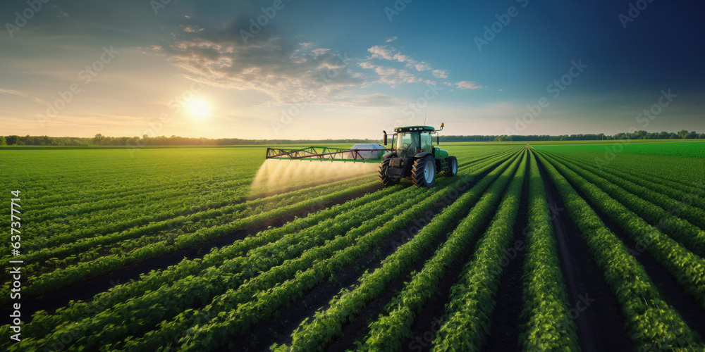 Spraying pesticide with tractor ar agriculture field. Spraying pesticide with tractor ar agriculture field.