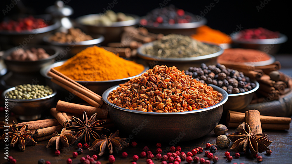 indian traditional spices for cooking on table indian traditional spices for cooking on table