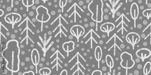 Winter forest. Texture line art. Vector seamless pattern.