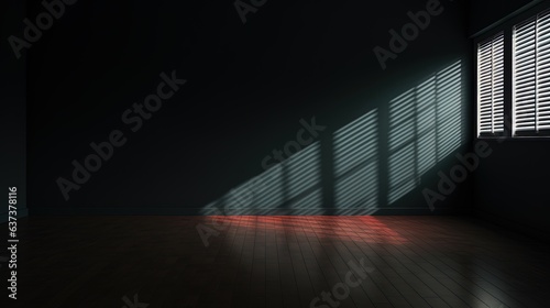 Empty dark room with a window  moonlight through the window  shadows  rays of light. AI generation