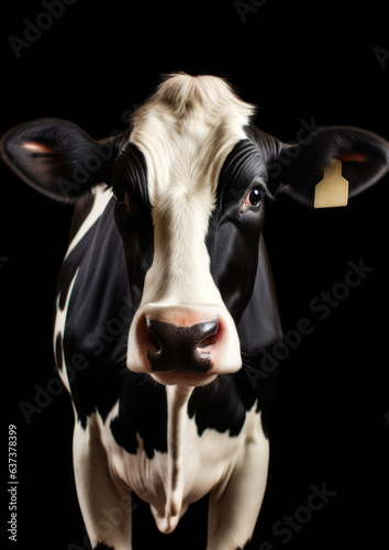 Animal face of a cow on a black background conceptual for frame