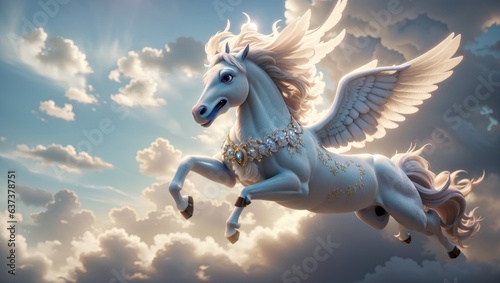 "Flight of Enchantment: A Majestic Pegasus Soaring Above Clouds" © Famahobi