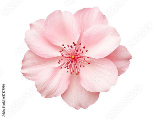 Beautiful and photorealistic, pink flower blossom on transparent background. Bloom, plant. PNG. Close-up view. Cut out element. Generative AI. photo