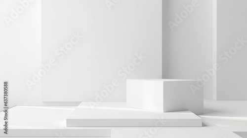 white colour object stage podium stand for sample product showcase display advertising background product showcase stand with grey colour commercial display ideas,ai generate