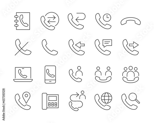 Telephone Call Icons - Vector Line. Editable Stroke.