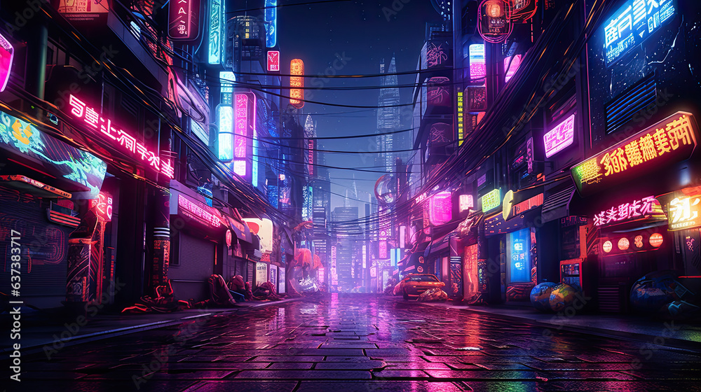 Neo tokyo, cyberpunk city, futuristic, urban, illustration - obrazy, fototapety, plakaty 