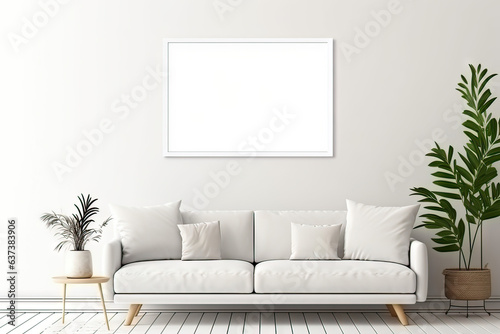 Blank wooden picture frame mockup in modern interior. Vertical template mock up for artwork, painting, photo or poster in interior design, generative AI  © ASA Creative