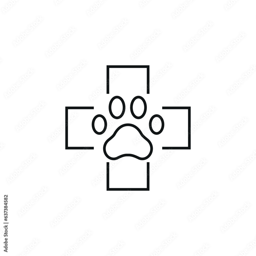 Paw and medical cross icon vector illustration. Vet help on isolated background. Emergency sign concept. Paw and medical cross icon vector illustration. Vet help on isolated background. Emergency sign concept.