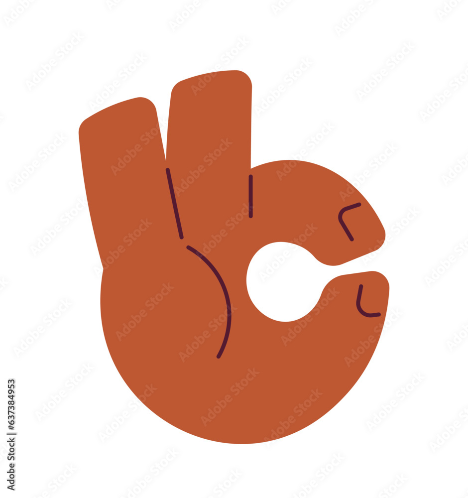 Ok gesture semi flat colour vector hand. Human hand showing accept gesture. Editable cartoon clip art icon on white background. Simple spot illustration for web graphic design Ok gesture semi flat colour vector hand. Human hand showing accept gesture. Editable cartoon clip art icon on white background. Simple spot illustration for web graphic design