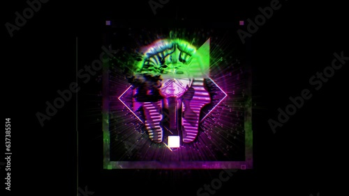 Psychedelic Pharaoh face animation effect on black motion background vj loop (ID: 637385514)