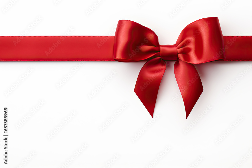Red Christmas ribbon with a bow on a white background Red Christmas ribbon with a bow on a white background