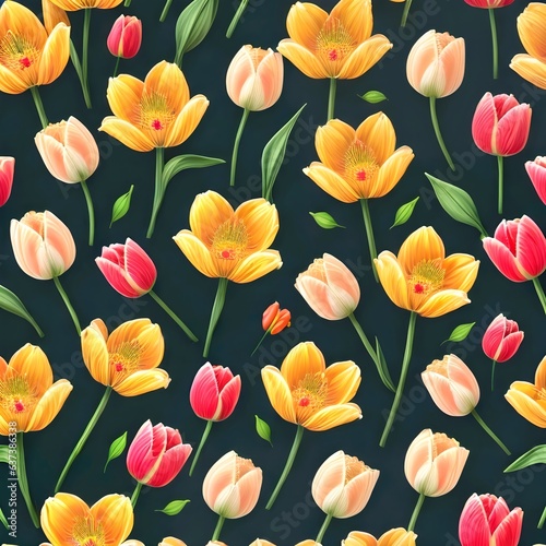 flower  floral  background  seamless  pattern  design  spring  textile  vector  wallpaper  nature  leaf  tulip  illustration  print  plant  blossom  fabric  texture  summer  garden  botanical  vintage