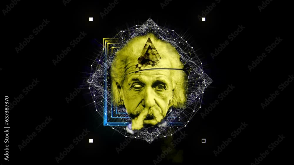 Motion Designed Einstein face animation effect on black motion background vj loop