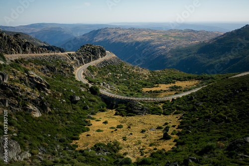 Winding serpentine road in the mountains of the Serra da Estrela or Star Mountain Range is the highest mountain range in Continental Portugal.